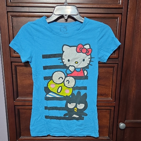 Hello Kitty And Friends Blue And Black Striped Juniors Small T-Shirt - Picture 1 of 5